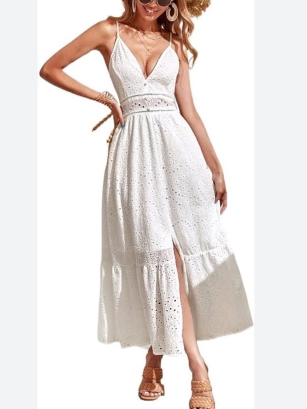 Simplee Apparel White Eyelet Tiered Maxi Skirt